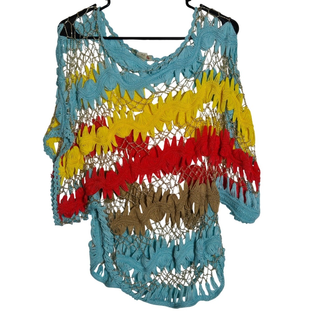 Vivid Collection Crochet Knit Top Medium Boho Festival Hippie Beach Metallic